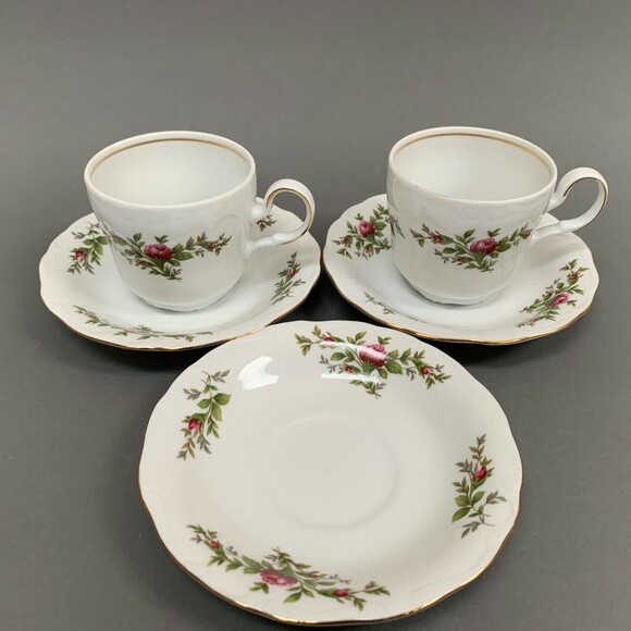 Johann Haviland Moss Rose Cups & Saucers Sets Transitions Fine China Lot of 5 Pc - Picture 1 of 7